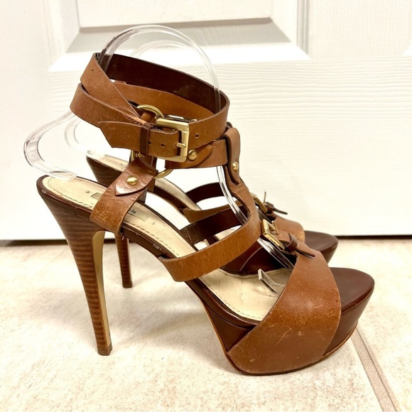GUESS Ormandi Platform Gladiator Women's Heels sandals Brown leather Y2K 9.5M - Picture 3 of 9